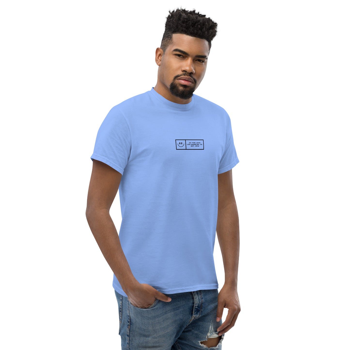 Boxed Smile Tee in Sky Blue - Short Sleeve
