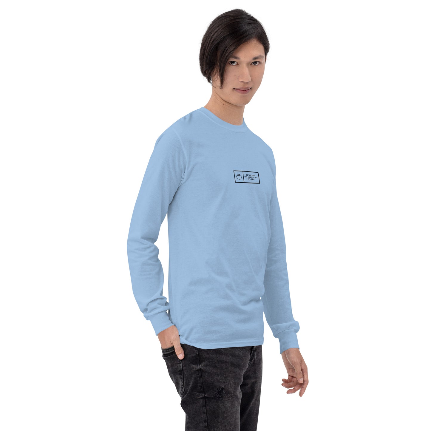 Boxed Smile Tee in Sky Blue - Long Sleeve