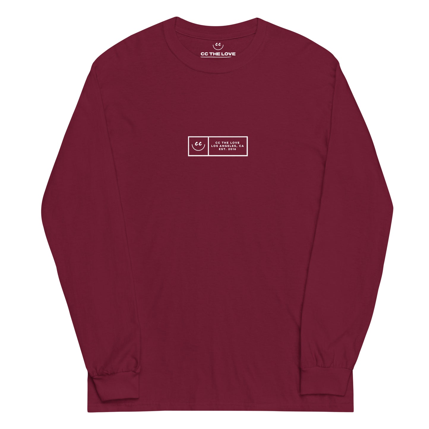 Boxed Smile Tee in Maroon - Long Sleeve