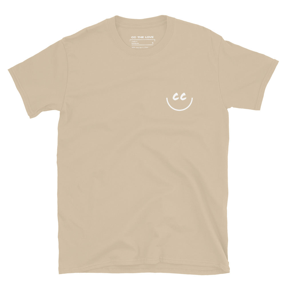 Sand t-shirt with Smile Icon in white, minimalist design on chest.