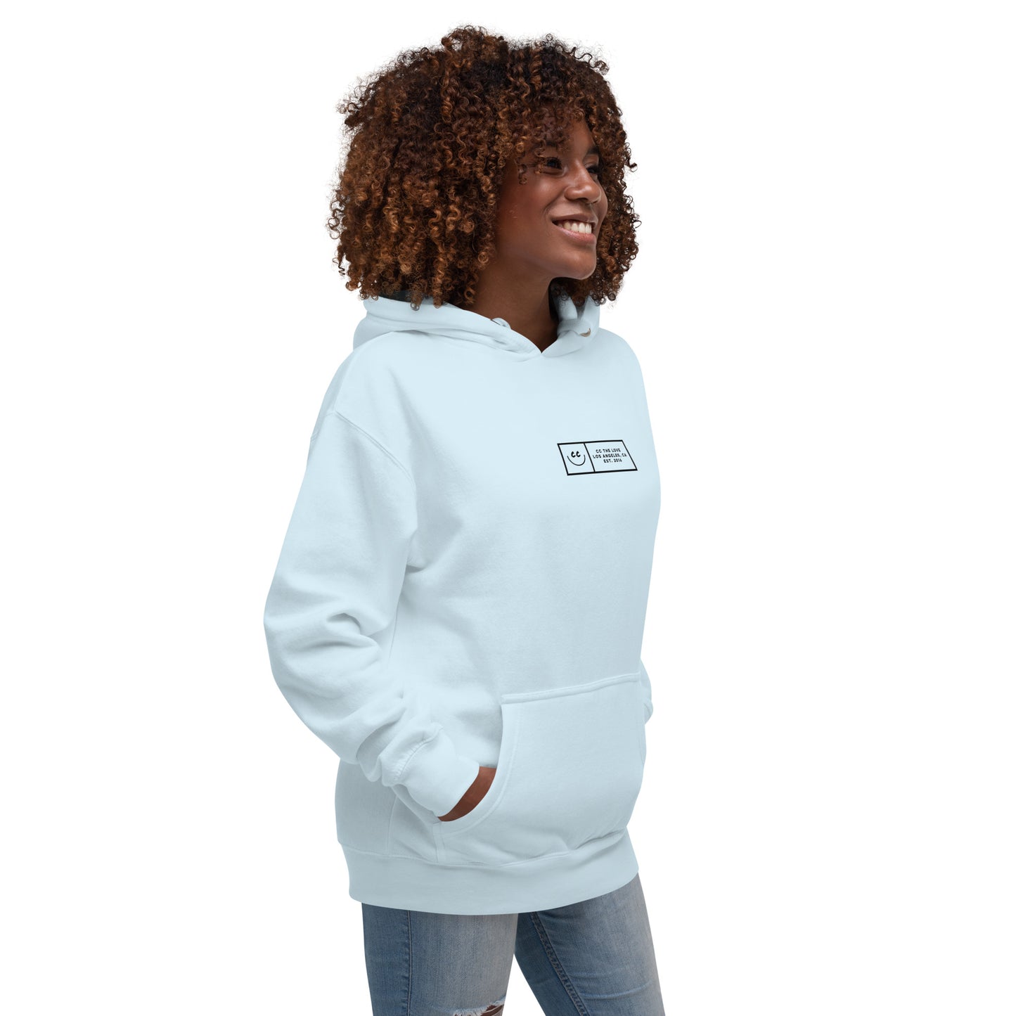 Boxed Smile Fleece in Sky Blue - Hoodie