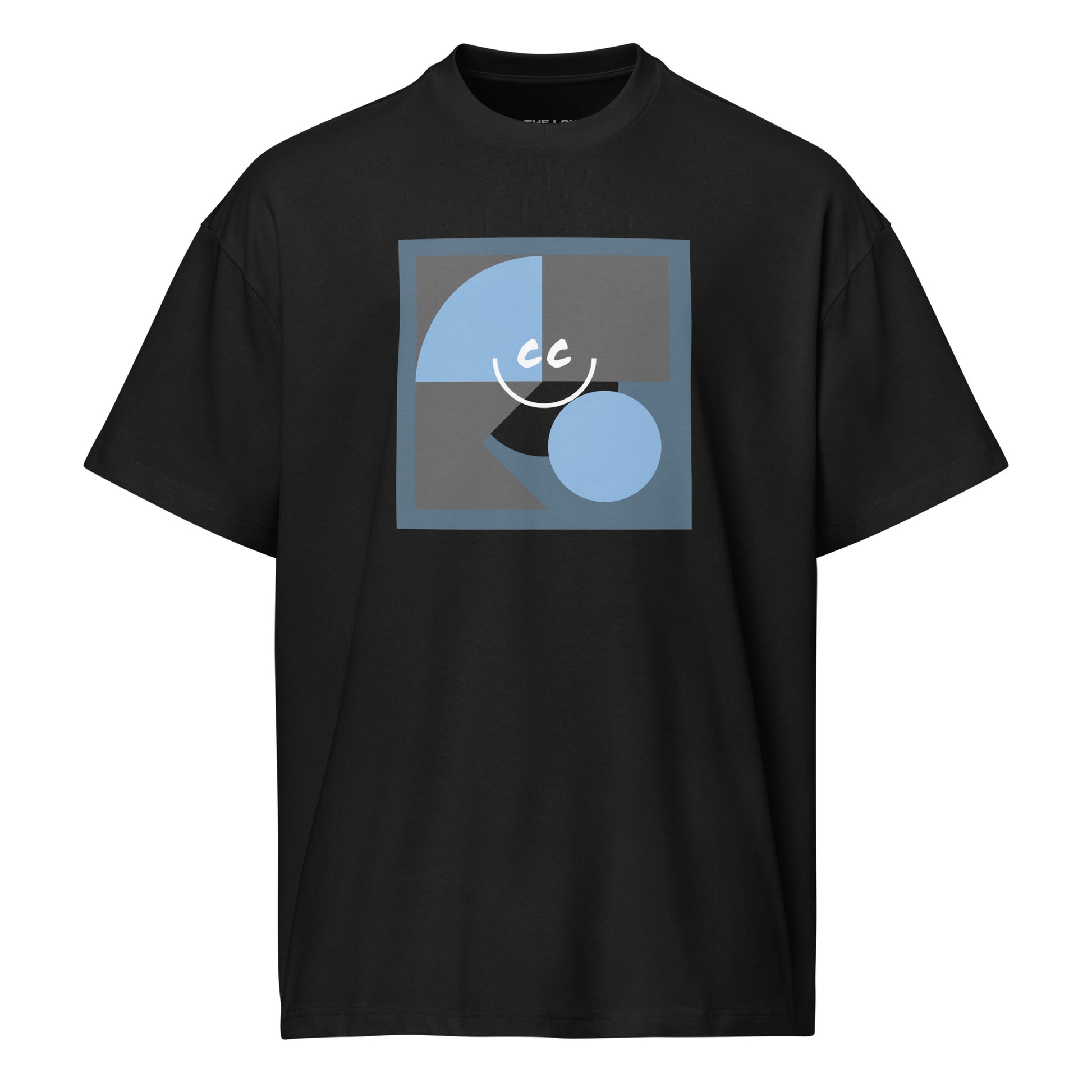 Artistic Expression heavyweight black relaxed t-shirt featuring an abstract Picasso-inspired geometric arrangement and the signature CC smile.