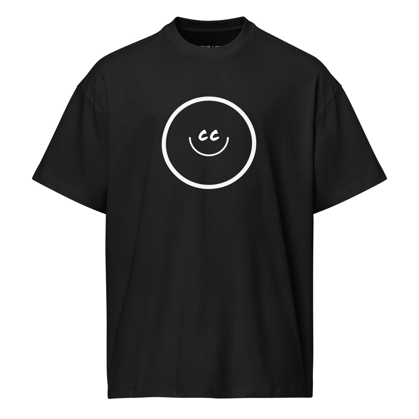 El Primer black relaxed t-shirt featuring a smile face with 'cc' eyes by CC THE LOVE.