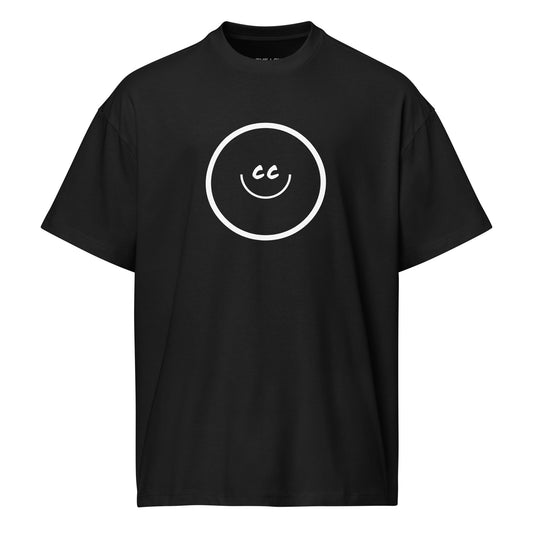 El Primer black relaxed t-shirt featuring a smile face with 'cc' eyes by CC THE LOVE.
