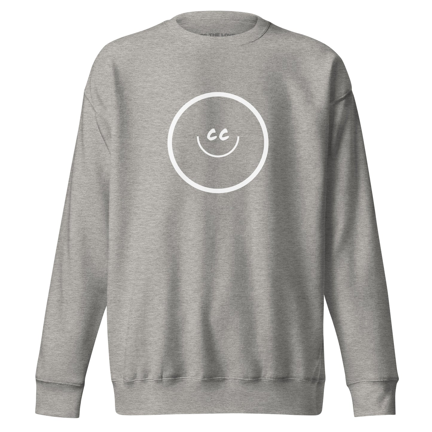 El Primer carbon grey premium unisex sweatshirt featuring the signature CC THE LOVE smile design.
