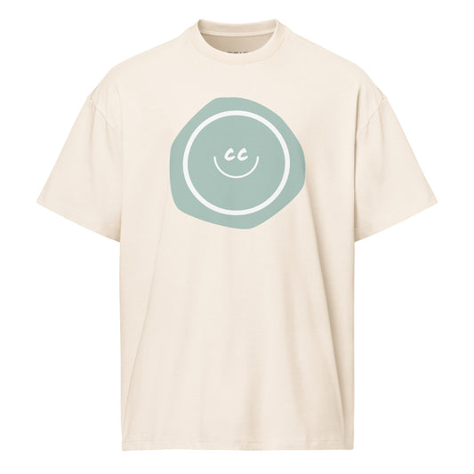 Noble Opal tee in vintage white, featuring an opal imperfect shape behind the CC smile.