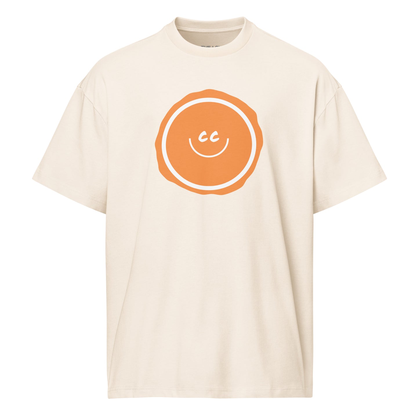Orange Ocean heavyweight vintage white relaxed t-shirt featuring the CC smile design with an imperfect circle background.