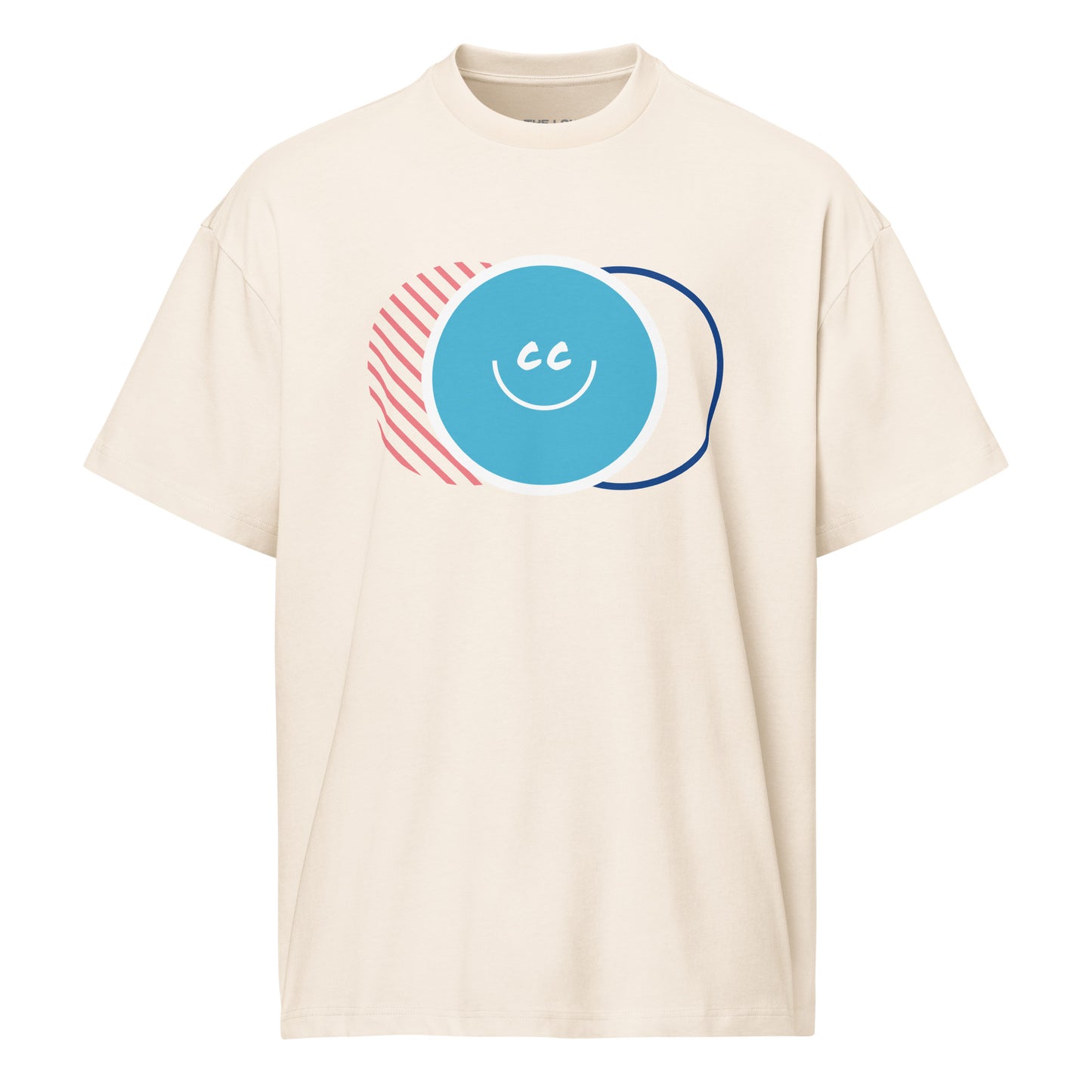 Retro Nostalgia vintage white oversized t-shirt featuring a 90s-inspired triple overlapping circle graphic in a streetwear style.