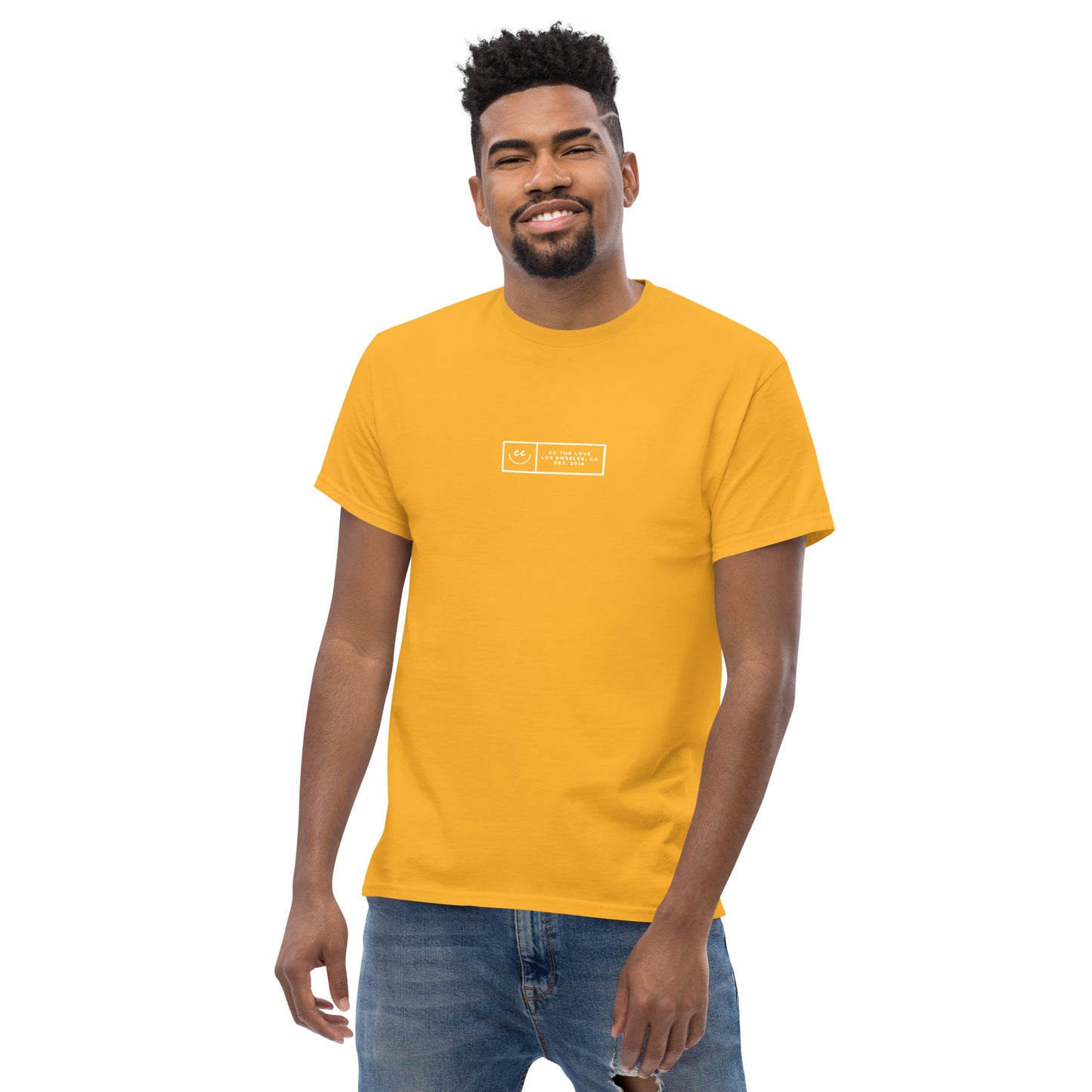 Boxed Smile Tee in Gold - Short Sleeve