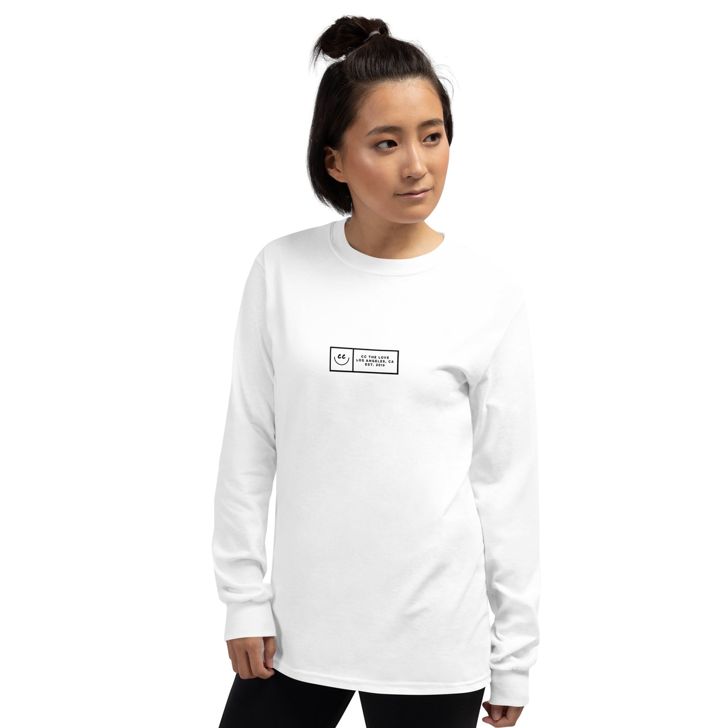 Boxed Smile Tee in White - Long Sleeve