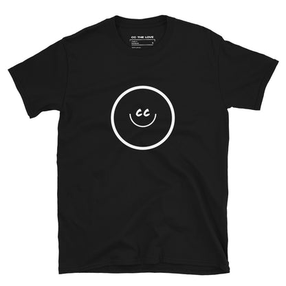 Black t-shirt with Smile Icon in white, minimalist design in the middle