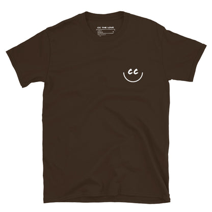 Dark Chocolate t-shirt with Smile Icon in white, minimalist design on chest.