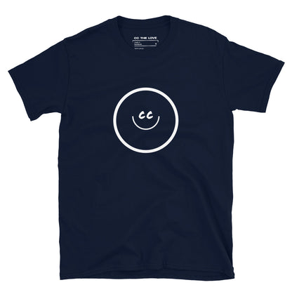 Navy t-shirt with Smile Icon in white, minimalist design in the middle.
