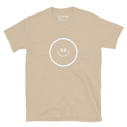 Sand t-shirt with Smile Icon in white, minimalist design in the middle.